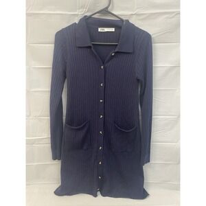 Zara Ribbed Knit Long Cardigan Sweater Sz S Lightweight Wool‎ Acrylic Blend